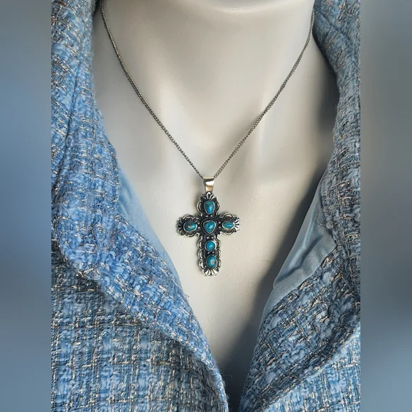 Turquoise and STERLINGSilver Cross Pendant